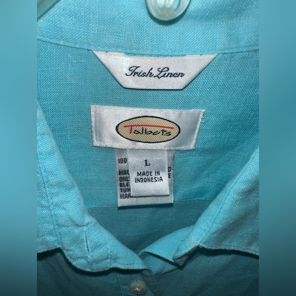 Talbots Vintage 100% Irish Linen Aqua Button Down Long Sleeve Top Size Large - Picture 3 of 6